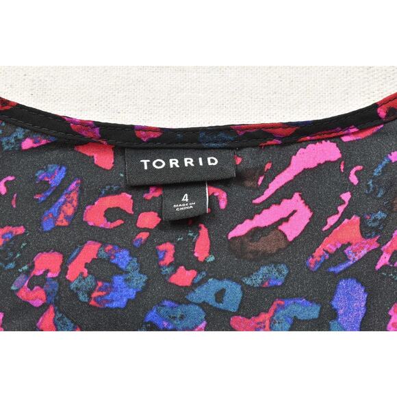 Torrid Plus Size 4 Peplum Blouse Top Black Pink Blue Animal Print - Picture 7 of 8